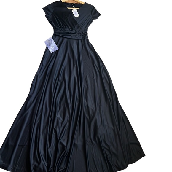 Koh Koh Cap Sleeve Semi-formal Black maxi gown wrap deep v-neck in black size s - Picture 6 of 12